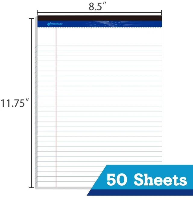 Alt view image 2 of 5 - Legal Pad, 8.5 x 11, Wide Ruled, White Paper, 48-Pack, 50 Sheets Per Pad, Micro-Perforated Notepad, Office Supplies Made in USA