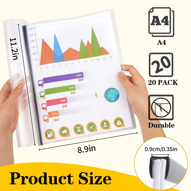 Alt view image 2 of 7 - Report Covers with Sliding Bar, Clear Report Covers for Letter-Size Paper A4 Resume Covers Presentation Folders File Document Binder for School Business, 70 Sheet Capacity