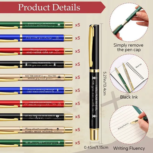 Alt view image 3 of 6 - 100 Pcs/ 50 Set Christian Gift Bulk Spiral Notebook and Pen, 5 Color Prayer Journal Bible Verse Ballpoint Pen, Religious Gift for Church Members Study Groups Women Men, Sunday School