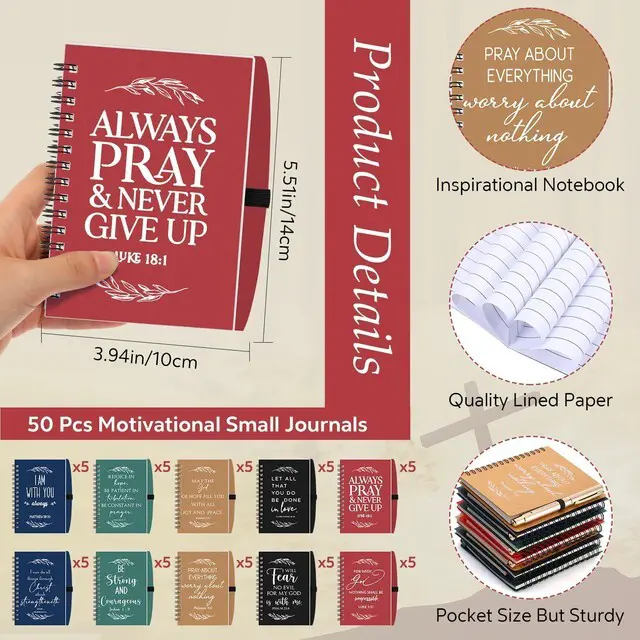 Alt view image 2 of 6 - 100 Pcs/ 50 Set Christian Gift Bulk Spiral Notebook and Pen, 5 Color Prayer Journal Bible Verse Ballpoint Pen, Religious Gift for Church Members Study Groups Women Men, Sunday School