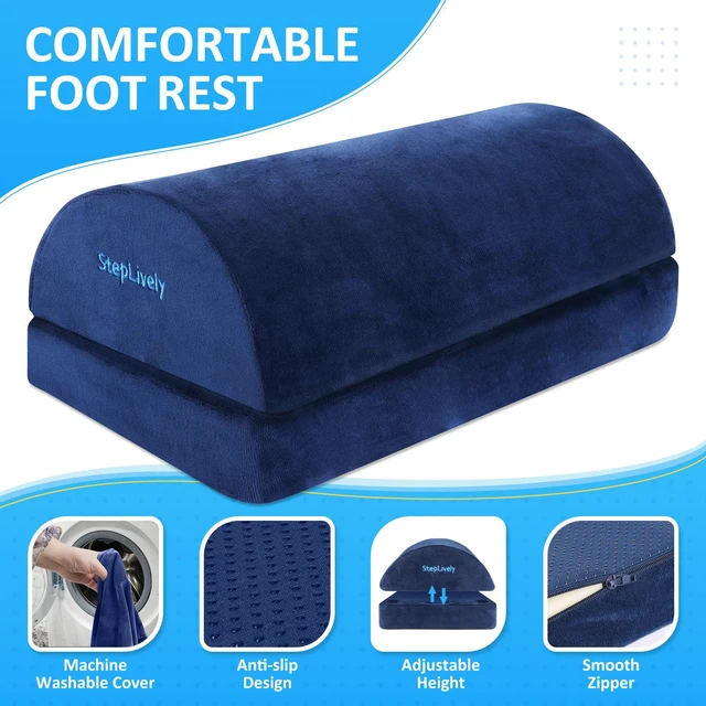 Alt view image 2 of 6 - Foot Rest for Under Desk at Work, 2 Heights Foot Stool, Blue, X-Large Comfortable Office Desk Accessories with 2 Adjustable Heights, Washable Cover, Footrest for Office, Home and Car Foot Support