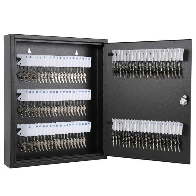 Main image of Key Lock Box, Wall Mount 100 Key Cabinet, Black Numbered Key Storage Organizer, Secure Lock Box, Includes Key Hooks & Labels, Home, Office & Property Use, 17.1 x 14 x 3.1 In