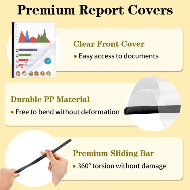 Alt view image 6 of 7 - Report Covers with Sliding Bar, Clear Report Covers for Letter-Size Paper A4 Resume Covers Presentation Folders File Document Binder for School Business, 70 Sheet Capacity