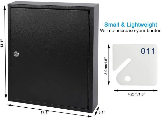 Alt view image 3 of 7 - Key Lock Box, Wall Mount 100 Key Cabinet, Black Numbered Key Storage Organizer, Secure Lock Box, Includes Key Hooks & Labels, Home, Office & Property Use, 17.1 x 14 x 3.1 In