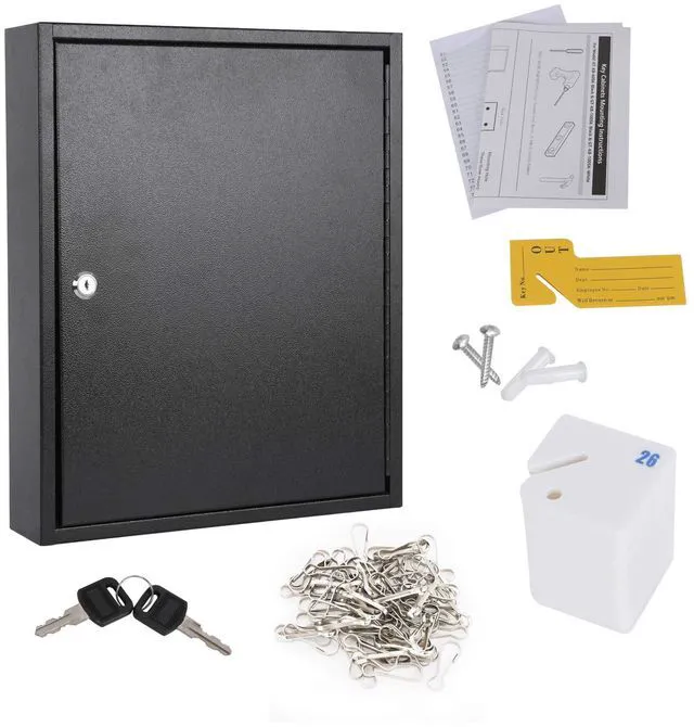 Alt view image 4 of 7 - Key Lock Box, Wall Mount 100 Key Cabinet, Black Numbered Key Storage Organizer, Secure Lock Box, Includes Key Hooks & Labels, Home, Office & Property Use, 17.1 x 14 x 3.1 In