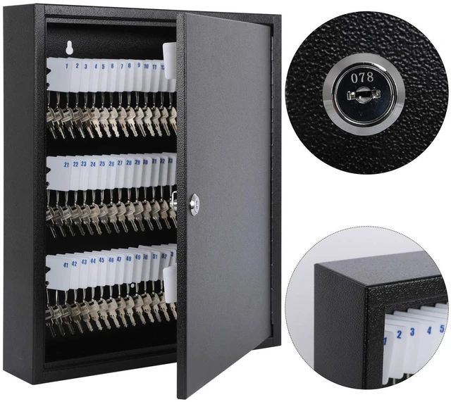 Alt view image 5 of 7 - Key Lock Box, Wall Mount 100 Key Cabinet, Black Numbered Key Storage Organizer, Secure Lock Box, Includes Key Hooks & Labels, Home, Office & Property Use, 17.1 x 14 x 3.1 In