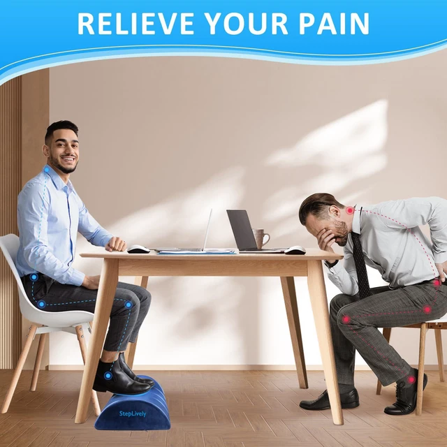 Alt view image 5 of 6 - Foot Rest for Under Desk at Work, 2 Heights Foot Stool, Blue, X-Large Comfortable Office Desk Accessories with 2 Adjustable Heights, Washable Cover, Footrest for Office, Home and Car Foot Support