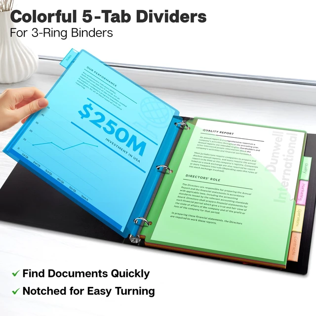 Alt view image 2 of 7 - 5-Tab Pocket Dividers for 3-Ring Binders, 3 Sets, 15 Count 5 Insertable Tabs, 1 Storage Pocket per Divider, 3 Sets, Fits Standard 3-Ring Binders, Assorted Colors