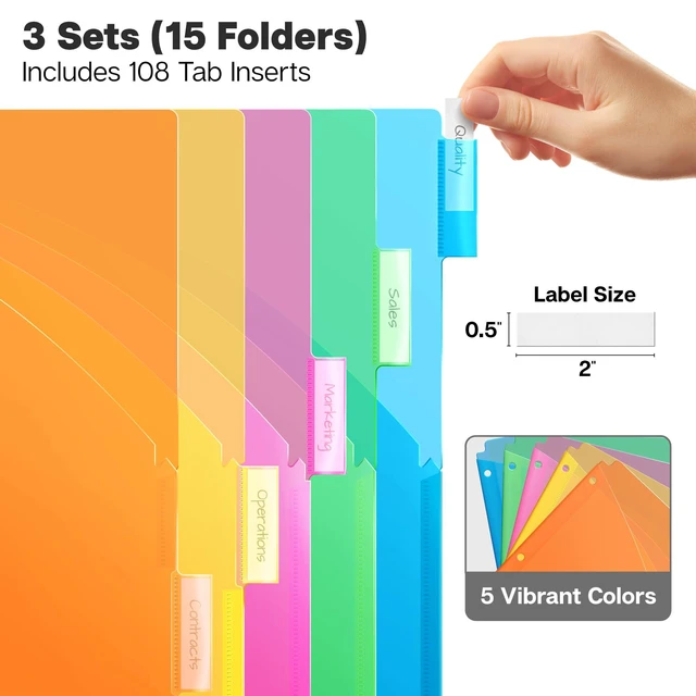 Alt view image 3 of 7 - 5-Tab Pocket Dividers for 3-Ring Binders, 3 Sets, 15 Count 5 Insertable Tabs, 1 Storage Pocket per Divider, 3 Sets, Fits Standard 3-Ring Binders, Assorted Colors