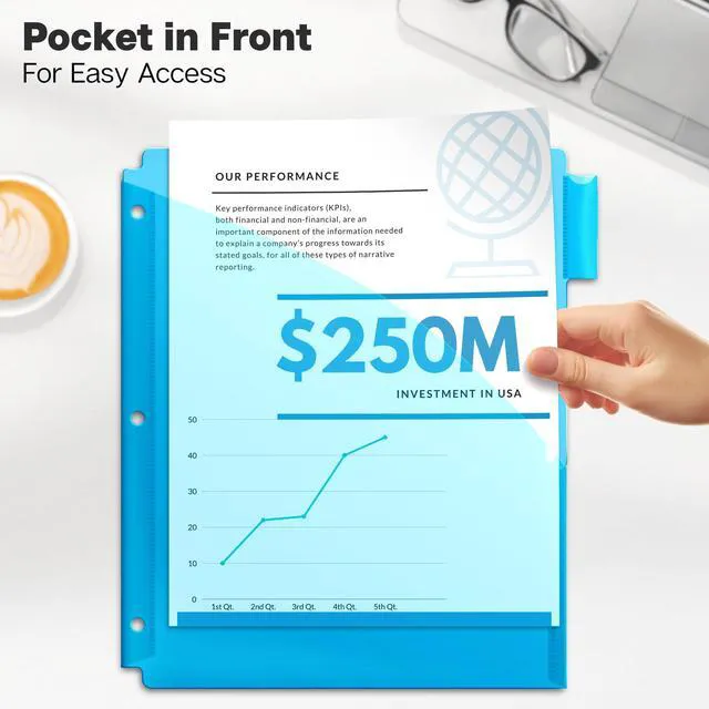 Alt view image 4 of 7 - 5-Tab Pocket Dividers for 3-Ring Binders, 3 Sets, 15 Count 5 Insertable Tabs, 1 Storage Pocket per Divider, 3 Sets, Fits Standard 3-Ring Binders, Assorted Colors
