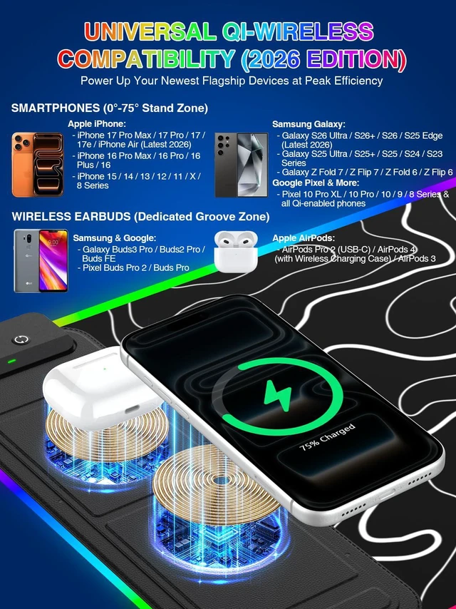 Alt view image 3 of 7 - RGB Mouse Pad with Foldable Phone Stand Wireless Charger, 31.5"x11.8" XL Gaming Mousepad Large Desk Mat, Desk Pad with 11 Colors 5 Modes, Waterproof