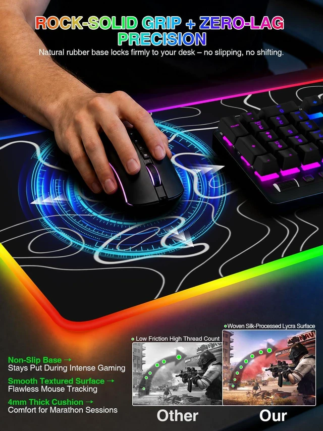 Alt view image 5 of 7 - RGB Mouse Pad with Foldable Phone Stand Wireless Charger, 31.5"x11.8" XL Gaming Mousepad Large Desk Mat, Desk Pad with 11 Colors 5 Modes, Waterproof