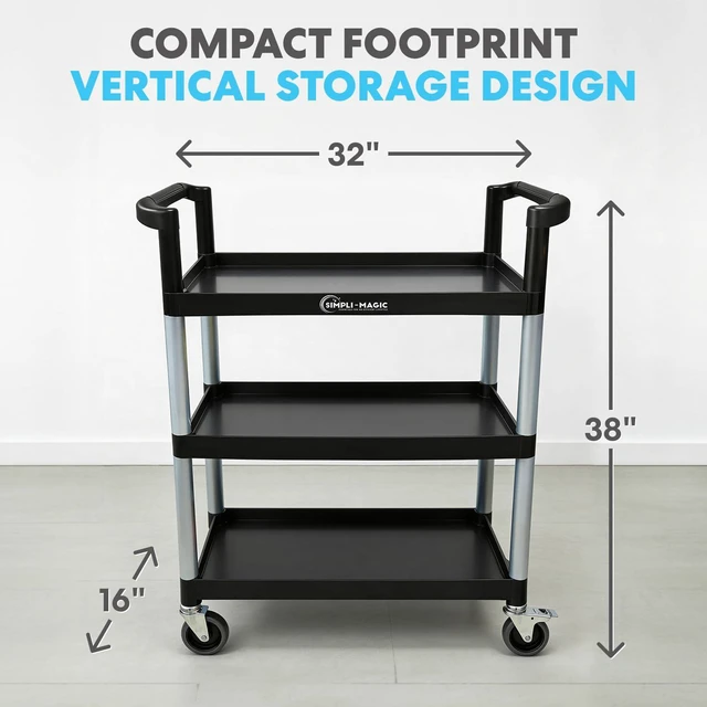 Alt view image 2 of 6 - Rolling Utility Cart on Wheels, Heavy Duty Multi-Purpose Service Cart, Silver & Black, Garage, Warehouse & Commercial Use