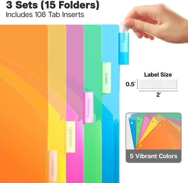 Alt view image 3 of 7 - 5-Tab Binder Pocket Dividers for 3-Ring Binders, 3 Sets, 15 Count 5 Insertable Tabs, Pocket Binder Dividers, 3 Sets, Fits Standard 3-Ring Binders, Assorted Colors