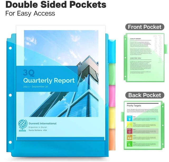Alt view image 4 of 7 - 5-Tab Binder Pocket Dividers for 3-Ring Binders, 3 Sets, 15 Count 5 Insertable Tabs, Pocket Binder Dividers, 3 Sets, Fits Standard 3-Ring Binders, Assorted Colors
