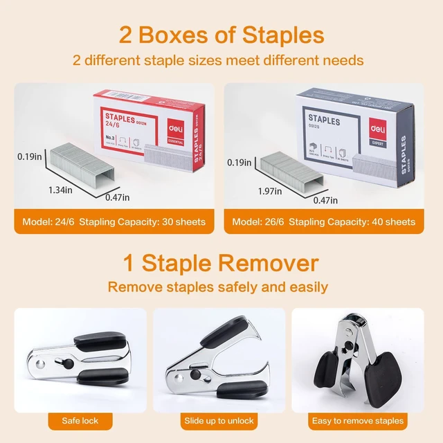 Alt view image 4 of 7 - Stapler, Effortless Staplers for Desk, Heavy Duty Staplers, Black 40 Sheet Capacity,One Touch, No Effort, Easy to Load,With 2000 Staples & Staple Remover, Good for Office, Home Use