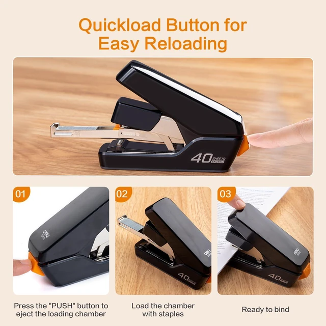 Alt view image 6 of 7 - Stapler, Effortless Staplers for Desk, Heavy Duty Staplers, Black 40 Sheet Capacity,One Touch, No Effort, Easy to Load,With 2000 Staples & Staple Remover, Good for Office, Home Use