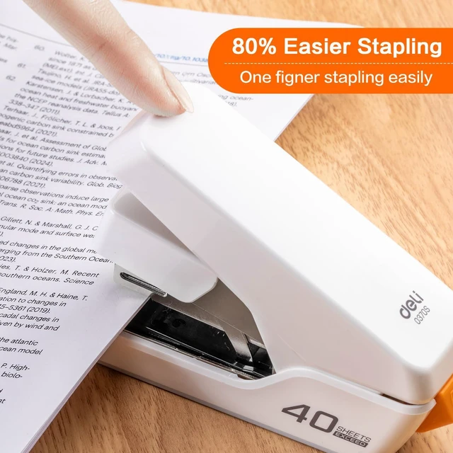 Alt view image 2 of 7 - Stapler, Effortless Staplers for Desk, Heavy Duty Staplers, White 40 Sheet Capacity, One Touch, No Effort, Easy to Load, With 2000 Staples & Staple Remover, Good for Office, Home Use