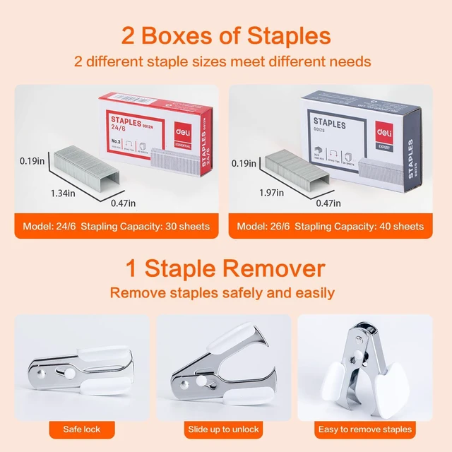 Alt view image 4 of 7 - Stapler, Effortless Staplers for Desk, Heavy Duty Staplers, White 40 Sheet Capacity, One Touch, No Effort, Easy to Load, With 2000 Staples & Staple Remover, Good for Office, Home Use