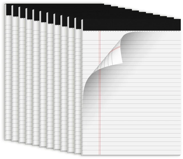 Main image of White Legal Pads 8.5 x 11 Notepads, 12 Pack Writing Paper Note Pads 8.5x11 Perforated Wide Ruled Lined Writing Pads 30 Sheets for Home Office School Work, Legal Notepads Double-Side Printed Per Pad