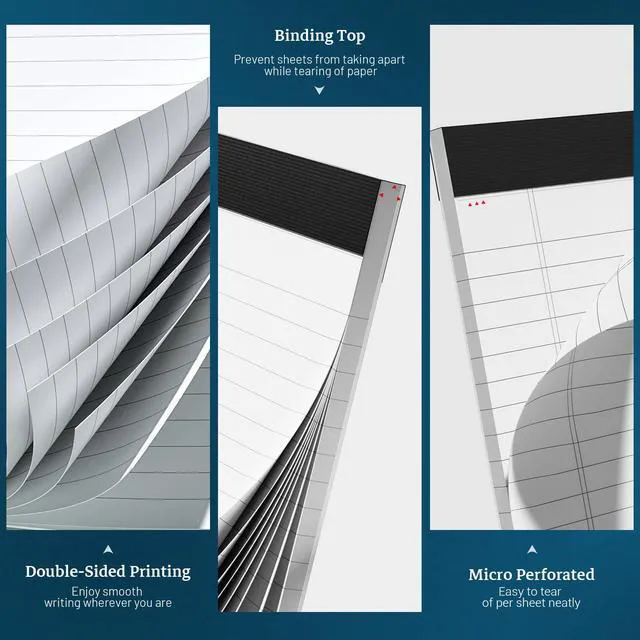 Alt view image 3 of 7 - White Legal Pads 8.5 x 11 Notepads, 12 Pack Writing Paper Note Pads 8.5x11 Perforated Wide Ruled Lined Writing Pads 30 Sheets for Home Office School Work, Legal Notepads Double-Side Printed Per Pad