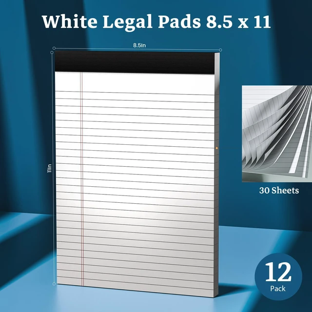 Alt view image 2 of 7 - White Legal Pads 8.5 x 11 Notepads, 12 Pack Writing Paper Note Pads 8.5x11 Perforated Wide Ruled Lined Writing Pads 30 Sheets for Home Office School Work, Legal Notepads Double-Side Printed Per Pad