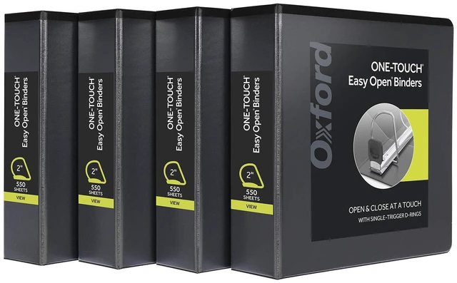 Main image of 3 Ring Binders, Binders for School and Office, 2 Inch ONE-Touch Easy Open D Rings, 3-Sided View Binder Covers, Xtralife Hinge, Non-Stick, PVC-Free, Black, 530-Sheet Capacity, 4 Pack (79911)