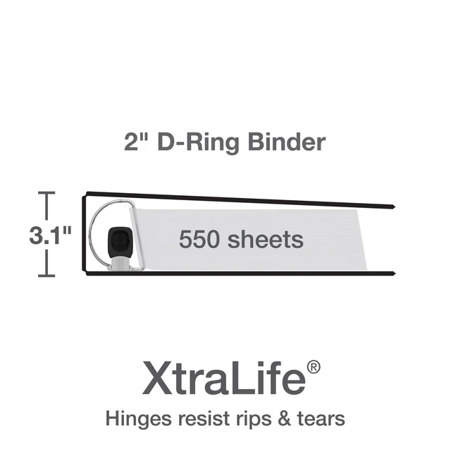 Alt view image 3 of 6 - 3 Ring Binders, Binders for School and Office, 2 Inch ONE-Touch Easy Open D Rings, 3-Sided View Binder Covers, Xtralife Hinge, Non-Stick, PVC-Free, Black, 530-Sheet Capacity, 4 Pack (79911)