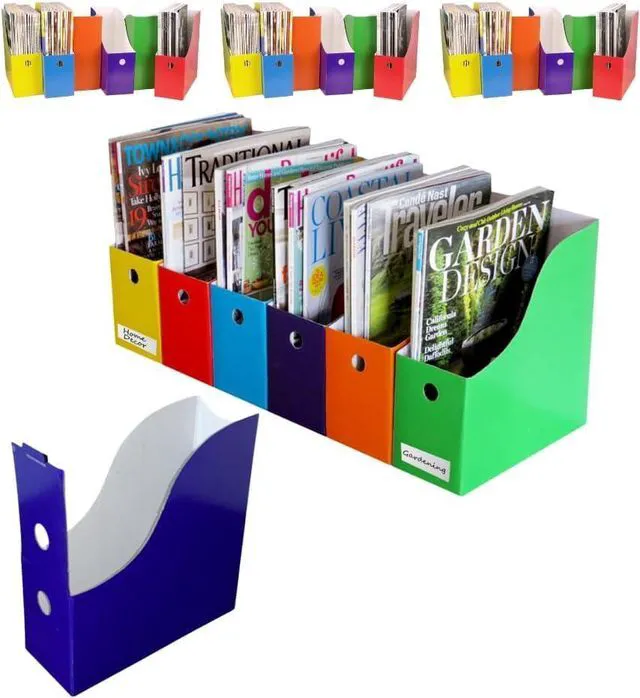 Main image of Magazine File Holders, Multicolor Cardboard Desk Organizer, 24-Pack Set of 24 multicolor cardboard file holders features 4-inch-wide storage and upgraded double front panels for added stability