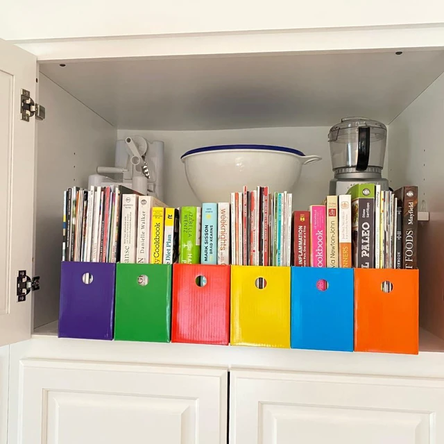 Alt view image 7 of 7 - Magazine File Holders, Multicolor Cardboard Desk Organizer, 24-Pack Set of 24 multicolor cardboard file holders features 4-inch-wide storage and upgraded double front panels for added stability