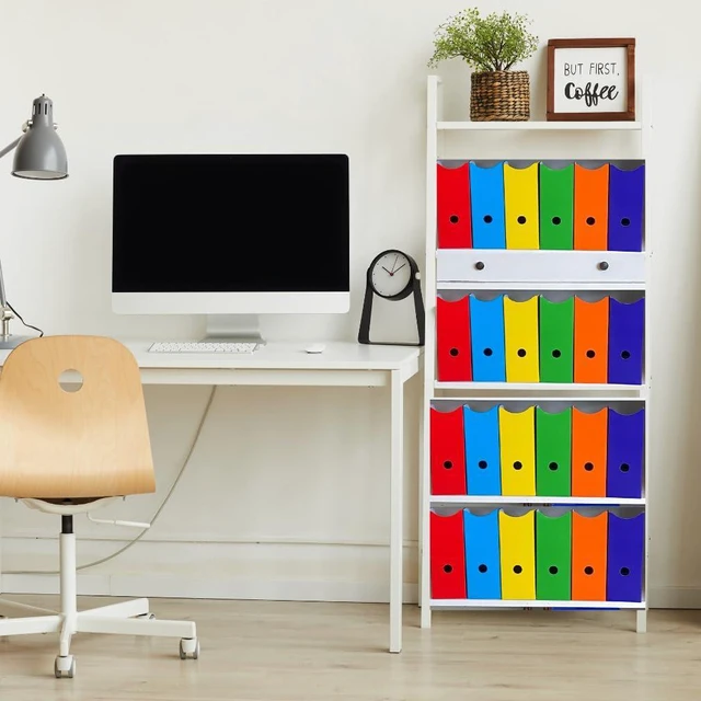 Alt view image 6 of 7 - Magazine File Holders, Multicolor Cardboard Desk Organizer, 24-Pack Set of 24 multicolor cardboard file holders features 4-inch-wide storage and upgraded double front panels for added stability