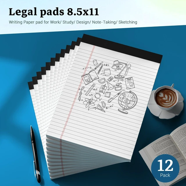 Alt view image 7 of 7 - White Legal Pads 8.5 x 11 Notepads, 12 Pack Writing Paper Note Pads 8.5x11 Perforated Wide Ruled Lined Writing Pads 30 Sheets for Home Office School Work, Legal Notepads Double-Side Printed Per Pad