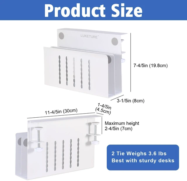 Alt view image 2 of 7 - Desk Side Storage, 2 Tier Under Desk Laptop Mount with Pen Slot Sturdy Steel Double Tier Strong, Magnetic Pen Holder, No Drill Clamp for Standing Desk Organizer, Fits 0.3-2.8" (White)