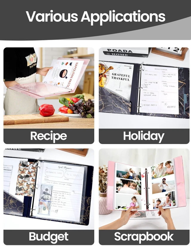 Alt view image 7 of 7 - 1 Inch Binder with Dividers, Cute Binder with Clipboard, Three Ring Binder Organizer, 5 Tab Dividers, 18 Labels and 2 Pockets, Letter Size for School and Office Supplies,Black Marble Design