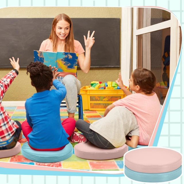 Alt view image 4 of 7 - 2 Pcs Extra Thick Floor Cushion Classroom, Blue and Pink, Round Flexible Seating Cushions, Assorted Colored Pillow Floor Cushions, Soft Support for Learning Sitting Home Office School Chair