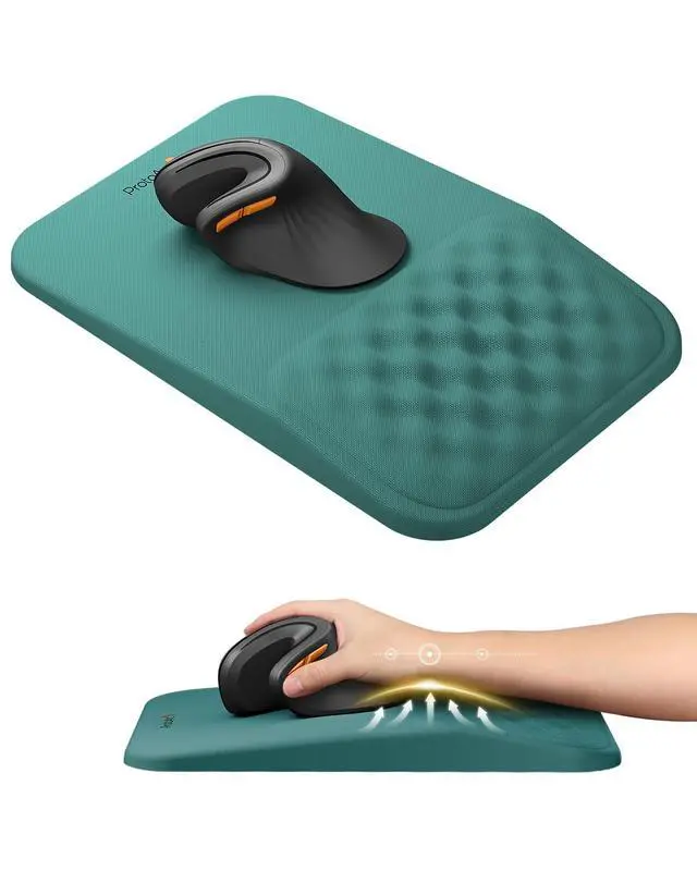 Main image of MP50 Ergonomic Mouse Pad with Wrist Support, Lycra Surface, Green 8° slope & massage points, soft memory foam, Large 12x8 Inches, Non-slip base. Relieves wrist strain for office & home