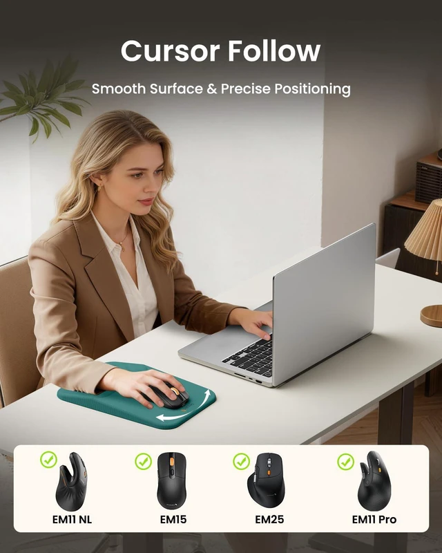 Alt view image 4 of 7 - MP50 Ergonomic Mouse Pad with Wrist Support, Lycra Surface, Green 8° slope & massage points, soft memory foam, Large 12x8 Inches, Non-slip base. Relieves wrist strain for office & home