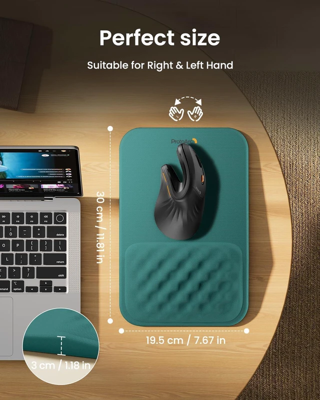 Alt view image 5 of 7 - MP50 Ergonomic Mouse Pad with Wrist Support, Lycra Surface, Green 8° slope & massage points, soft memory foam, Large 12x8 Inches, Non-slip base. Relieves wrist strain for office & home