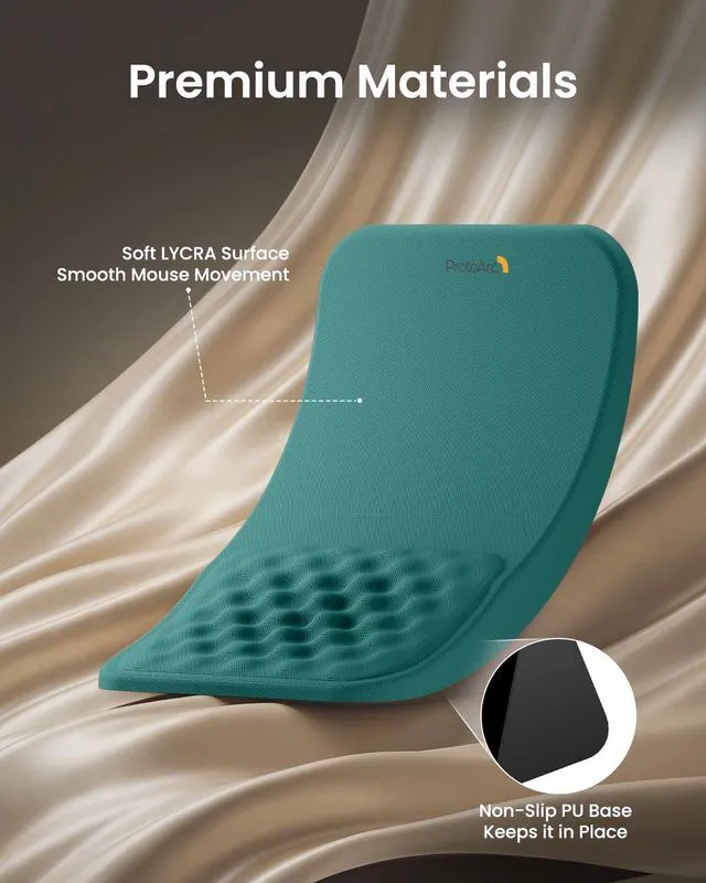 Alt view image 6 of 7 - MP50 Ergonomic Mouse Pad with Wrist Support, Lycra Surface, Green 8° slope & massage points, soft memory foam, Large 12x8 Inches, Non-slip base. Relieves wrist strain for office & home