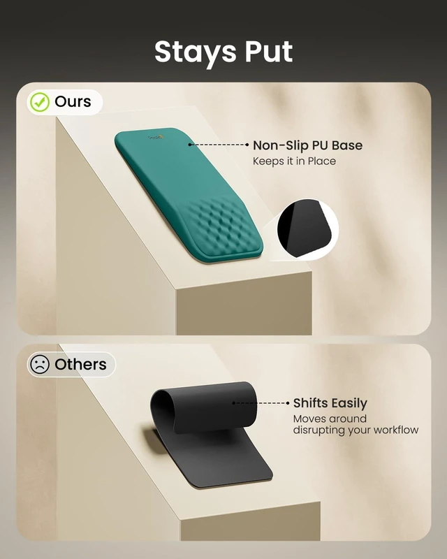Alt view image 7 of 7 - MP50 Ergonomic Mouse Pad with Wrist Support, Lycra Surface, Green 8° slope & massage points, soft memory foam, Large 12x8 Inches, Non-slip base. Relieves wrist strain for office & home