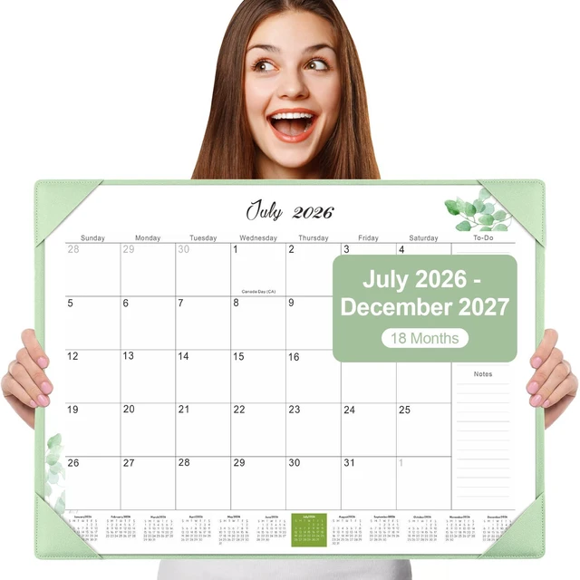 Main image of Desk Calendar 2026-2027 with Desktop Mat,22x17'' Large Desktop Pad Calendar 18-Month Desk Calendar, July 2026-Dec 2027, Simplified Monthly Calendar Perfect for Home School and Office - Green
