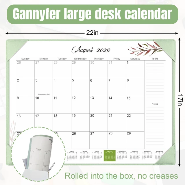 Alt view image 2 of 7 - Desk Calendar 2026-2027 with Desktop Mat,22x17'' Large Desktop Pad Calendar 18-Month Desk Calendar, July 2026-Dec 2027, Simplified Monthly Calendar Perfect for Home School and Office - Green
