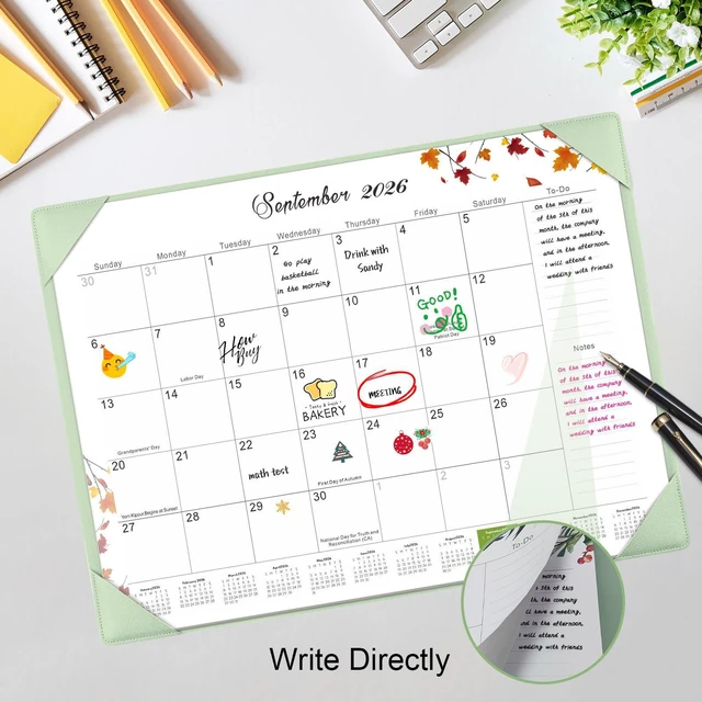 Alt view image 4 of 7 - Desk Calendar 2026-2027 with Desktop Mat,22x17'' Large Desktop Pad Calendar 18-Month Desk Calendar, July 2026-Dec 2027, Simplified Monthly Calendar Perfect for Home School and Office - Green