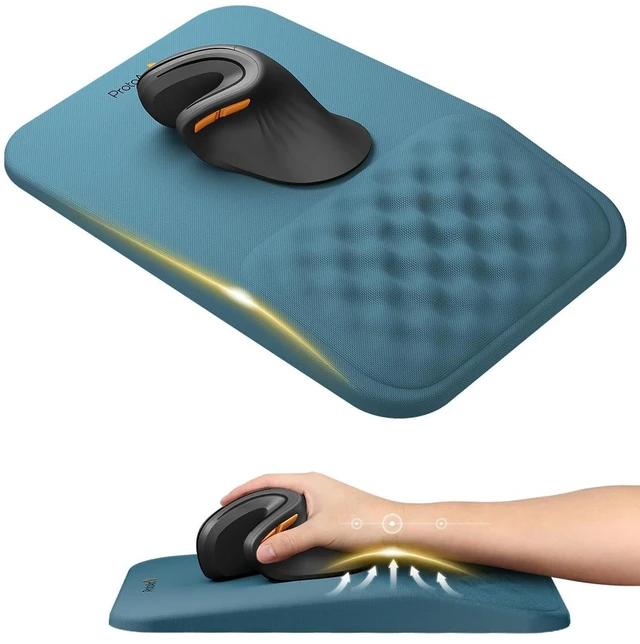 Main image of MP50 Ergonomic Mouse Pad with Wrist Support, Lycra Surface, Blue 8° slope & massage points, soft memory foam, Large 12x8 Inches, Non-slip base. Relieves wrist strain for office & home