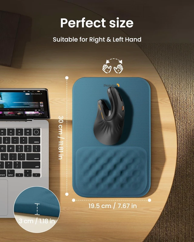 Alt view image 7 of 7 - MP50 Ergonomic Mouse Pad with Wrist Support, Lycra Surface, Blue 8° slope & massage points, soft memory foam, Large 12x8 Inches, Non-slip base. Relieves wrist strain for office & home