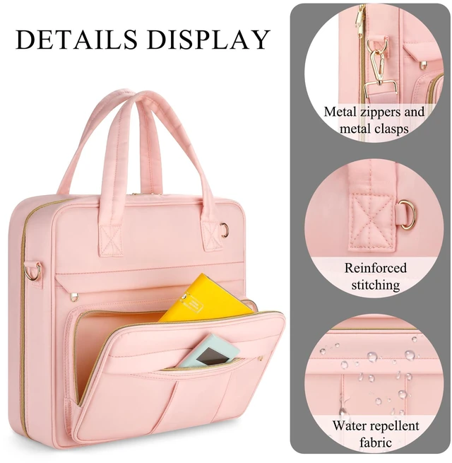Alt view image 3 of 7 - Zipper Binder | 3 Inch O-Ring, 600 Sheet Capacity Trapper Keeper with Shoulder Strap & Handle, Binder Bag with Multiple Storage Pockets, Fits 13" Laptop (Pink)