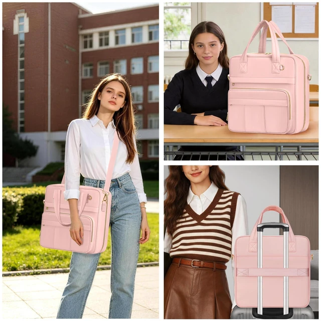 Alt view image 7 of 7 - Zipper Binder | 3 Inch O-Ring, 600 Sheet Capacity Trapper Keeper with Shoulder Strap & Handle, Binder Bag with Multiple Storage Pockets, Fits 13" Laptop (Pink)