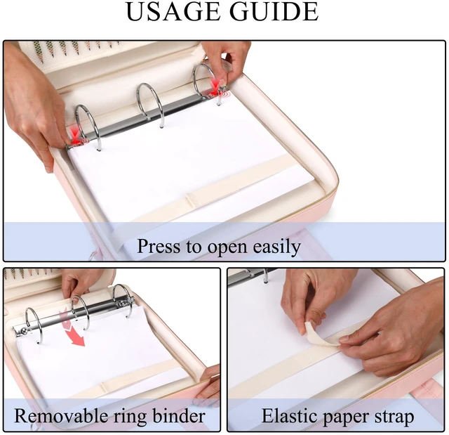 Alt view image 5 of 7 - Zipper Binder | 3 Inch O-Ring, 600 Sheet Capacity Trapper Keeper with Shoulder Strap & Handle, Binder Bag with Multiple Storage Pockets, Fits 13" Laptop (Pink)