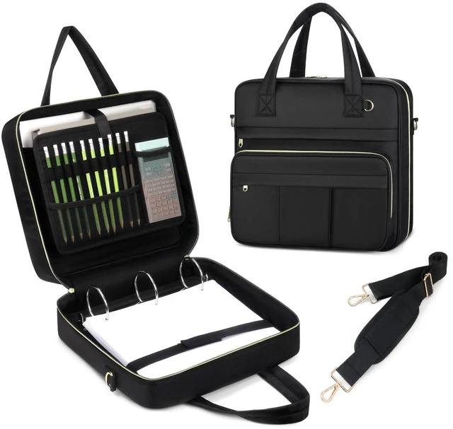 Main image of Zipper Binder | 3 Inch O-Ring, 600 Sheet Capacity Trapper Keeper with Shoulder Strap & Handle, Binder Bag with Multiple Storage Pockets, Fits 13" Laptop (Black)
