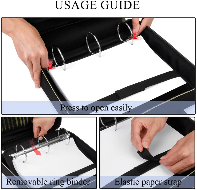 Alt view image 5 of 7 - Zipper Binder | 3 Inch O-Ring, 600 Sheet Capacity Trapper Keeper with Shoulder Strap & Handle, Binder Bag with Multiple Storage Pockets, Fits 13" Laptop (Black)